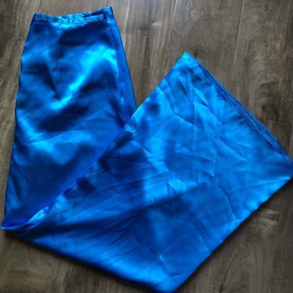 Blue Satin Wide Leg Pants - Picture 2 of 3